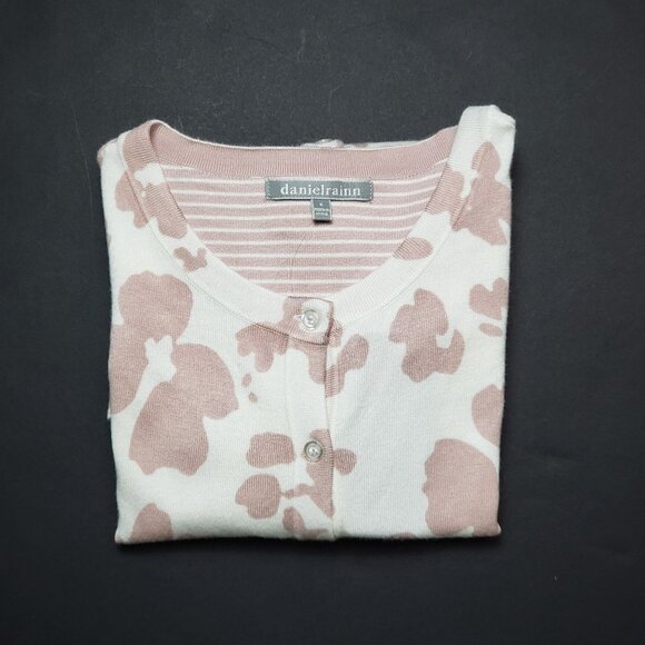 Daniel Rainn Cardigan Sweater Women Small Light Mauve White Abstract Flower Chic - Picture 16 of 16